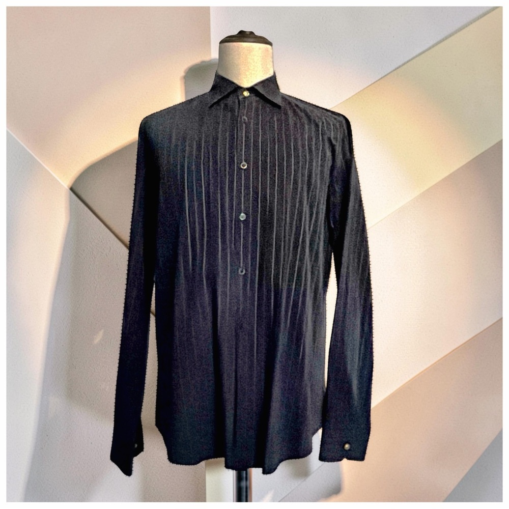 Versace Men’s Black Gold Pinstripe Dress Shirt | Medusa Buttons | Luxury | XL
